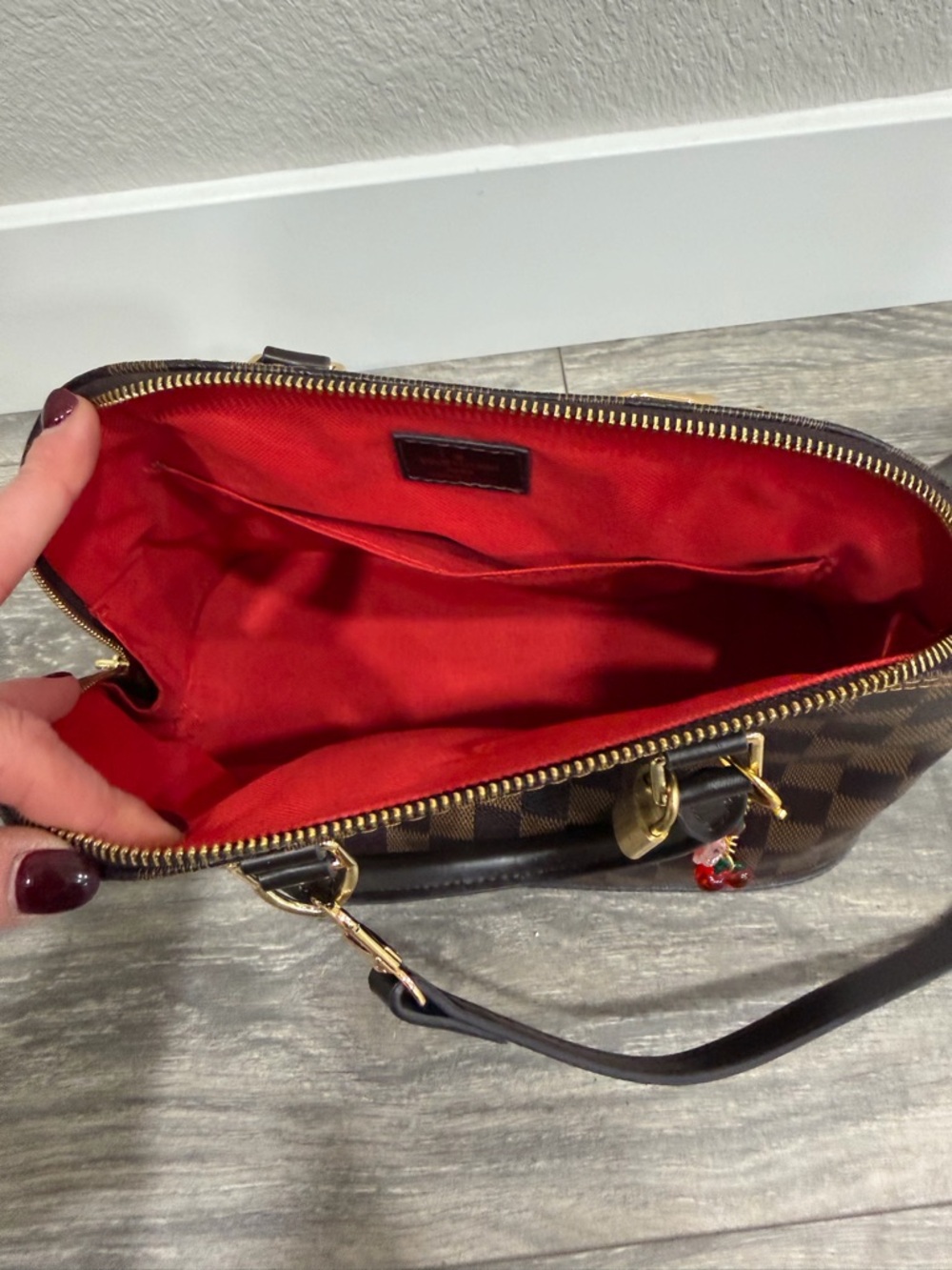 Louis Vuitton Lookalike Checkered Dome Satchel Bag with Charms - Picture 4 of 5